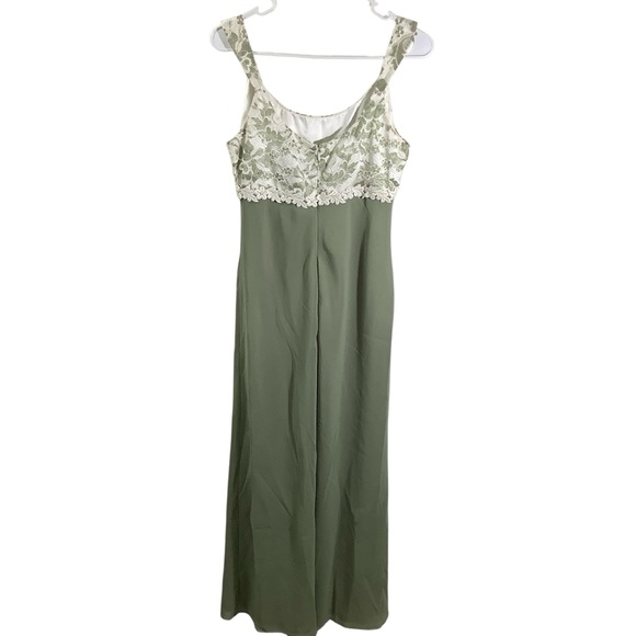 Elegant Vintage Green and White Lace Chiffon Dress Lined - Picture 5 of 9